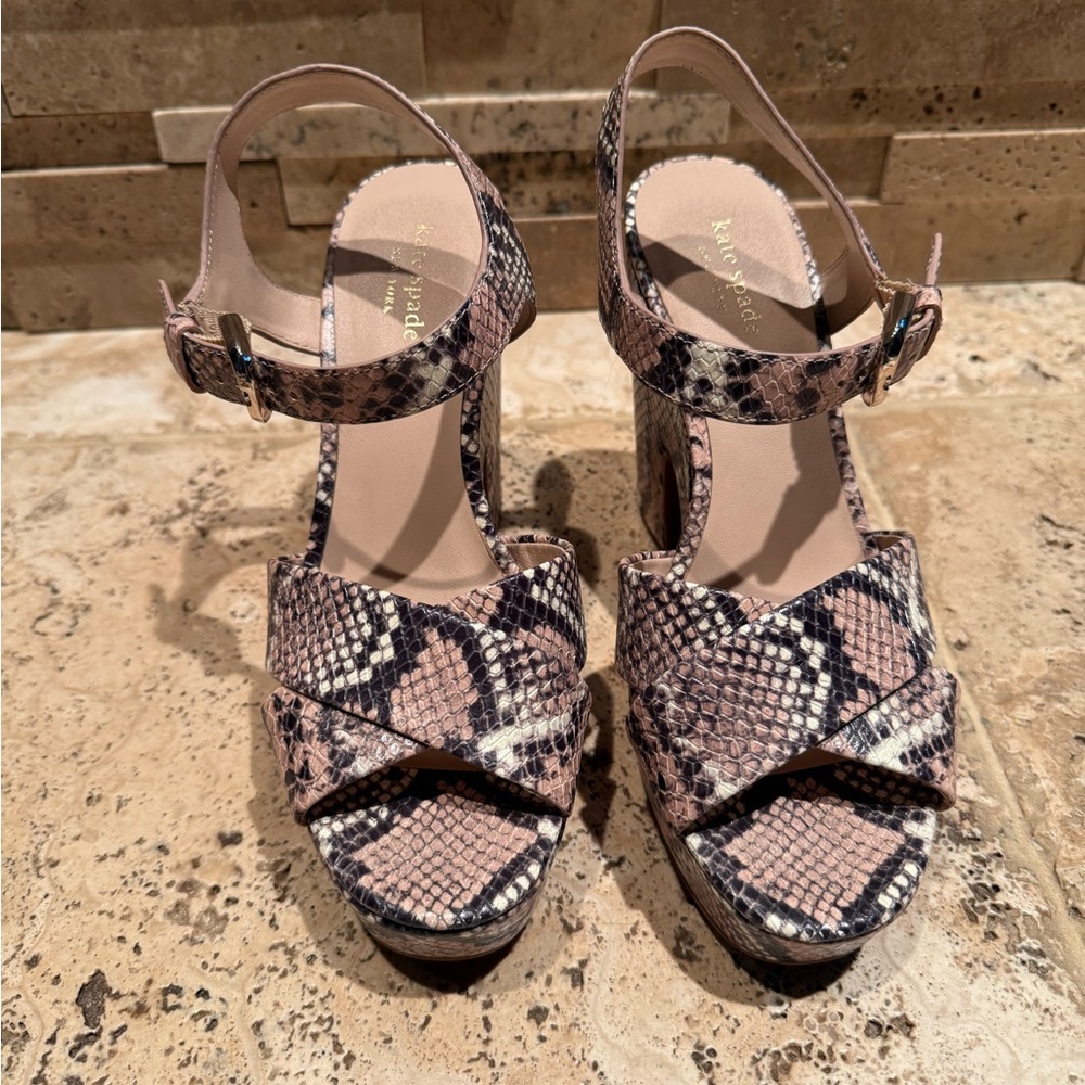 Kate Spade Pink and Black Snake Print Wedges